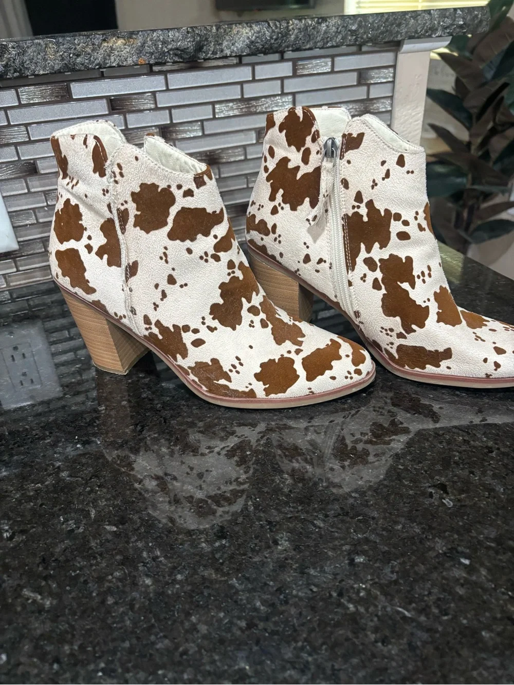 Cowhide Print Ankle Boots - Cream & Brown - Picture 5 of 5